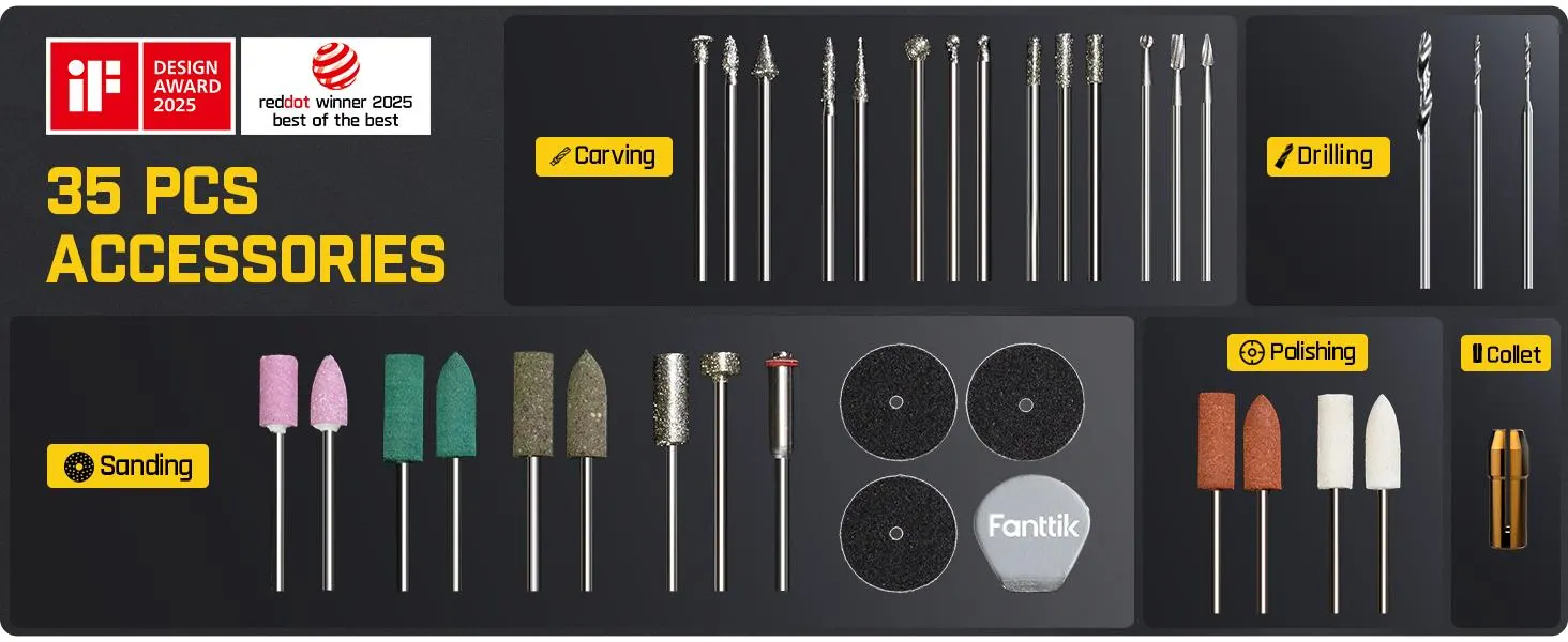 Fanttik F2 Master Mini Cordless Rotary Tool Kit - Revostor Hub, 35 Accessories, Aluminum Rechargeable Drill Set, Quiet Power, Portable Lightweight Tool for 3D Printer Precision Work, Tools, SummerWins