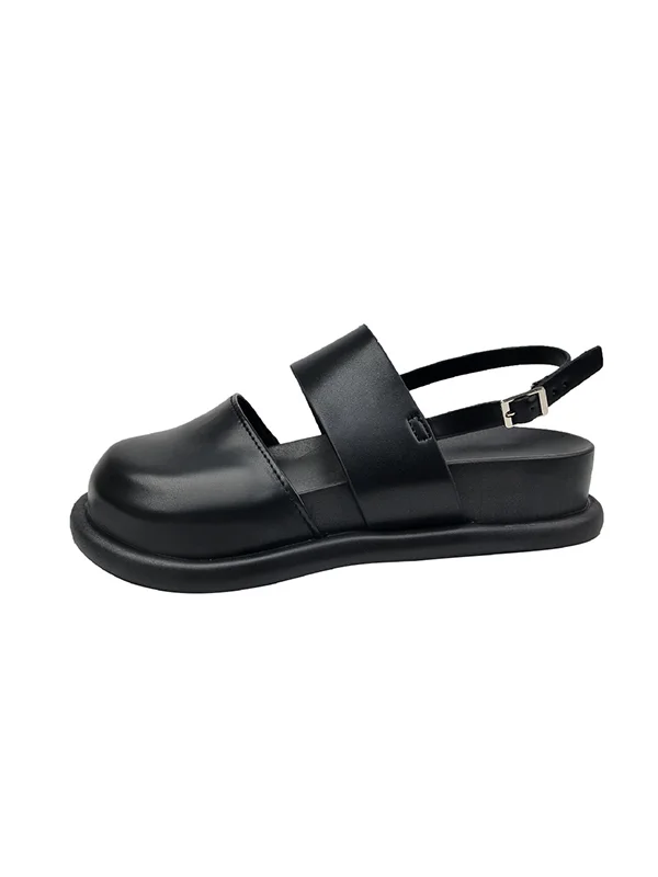 Belt Buckle Hollow Round-Toe Split-Joint Wedges & Flatform Sandals