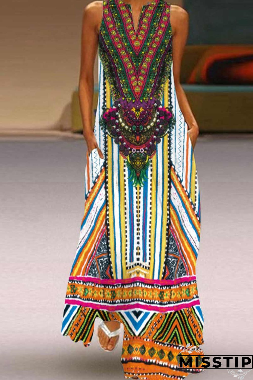 Colour Casual College Print Patchwork V Neck Long Dress Dresses