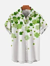 St. Patrick's Day Fresh Falling Lucky Four Leaf Clover Printing Men's Short Sleeve Shirt