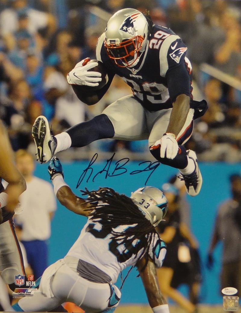 LeGarrette Blount Signed New England Patriots 16x20 Hurdle PF Photo Poster painting- JSA W Auth