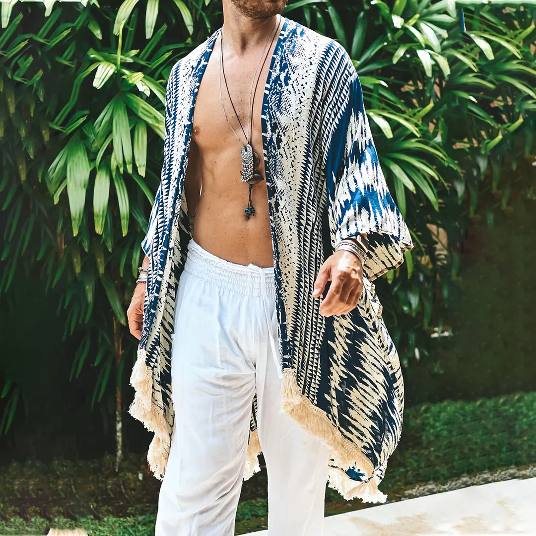 Linen Tribal Print Robe Kimono-inspireuse