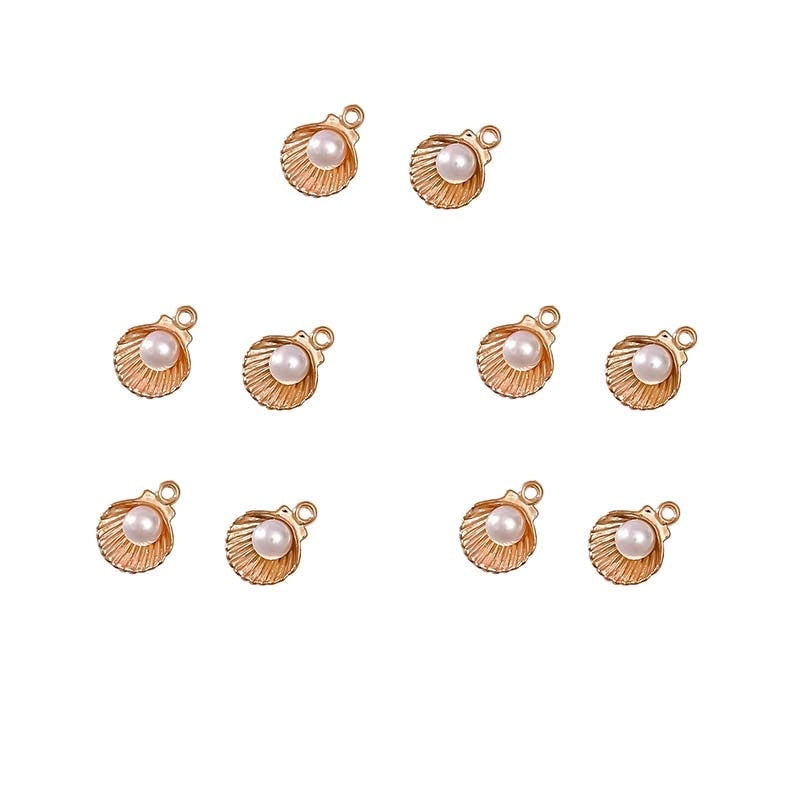 10 PCS/Package Aluminum-Magnesium Alloy Artificial Pearls KC Gold White Pearl Shell Jewelry Accessories Pendant