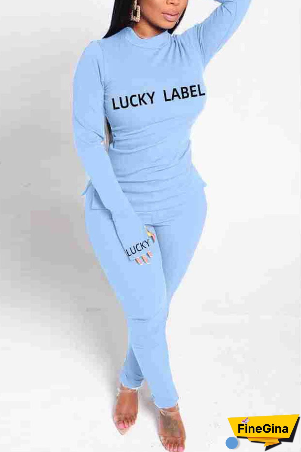 Fashion Casual Letter Print Basic Turtleneck Long Sleeve Two Pieces