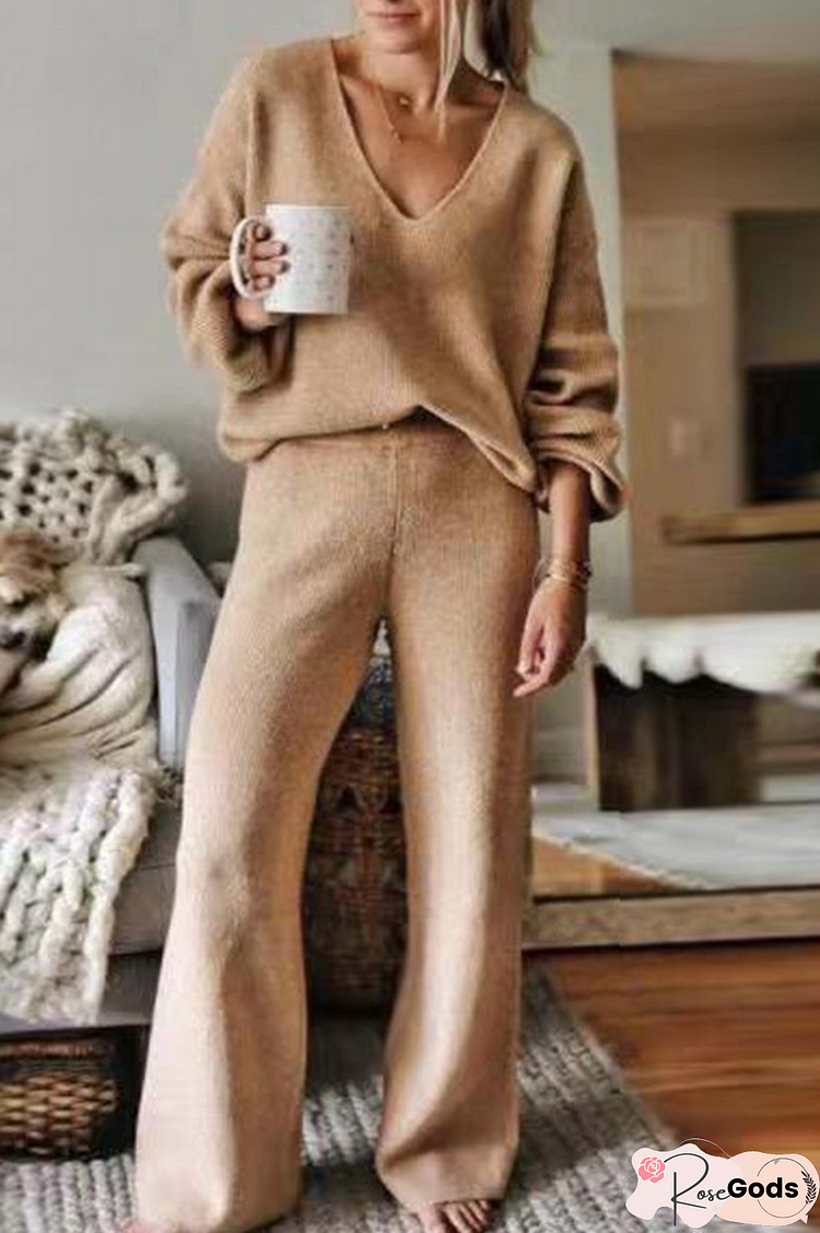 V Neck Loose Sweater Pants Set