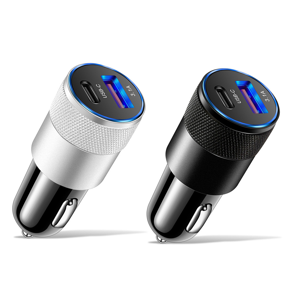 

Fast Car Charger USB Type C 3.1A 15W PD Quick Charging Mobile Phone Adapter, Silver, 501 Original
