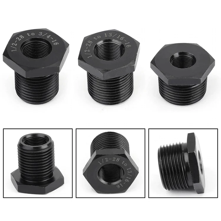 3PCS 1/2-28 to 3/4-16, 13/16-16, 3/4 NPT Thread Oil Filter Adapters Black New Generic