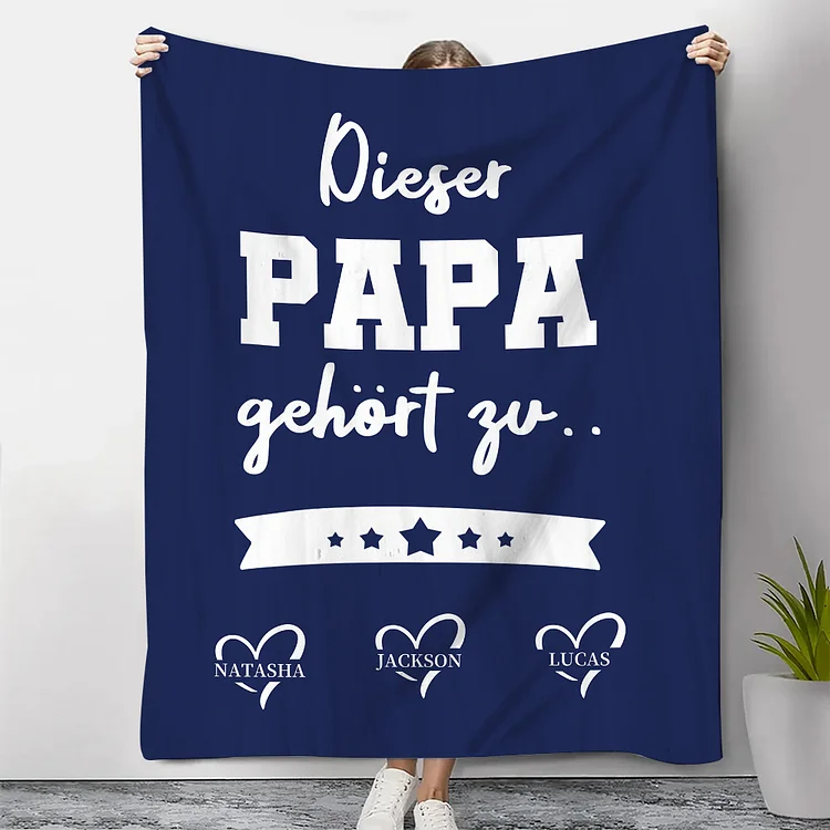 Kettenmachen Decke-Personalisierbare 3 Namen Decke - Dieser Papa gehört zu - Geschenk für Vater