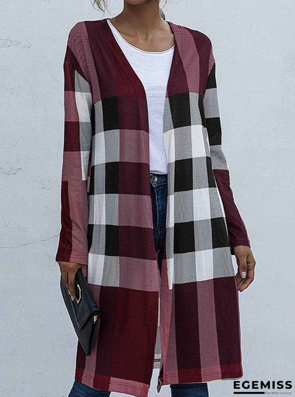 Casual Plaid Stitching Buttonless Long-Sleeved Cardigan | EGEMISS