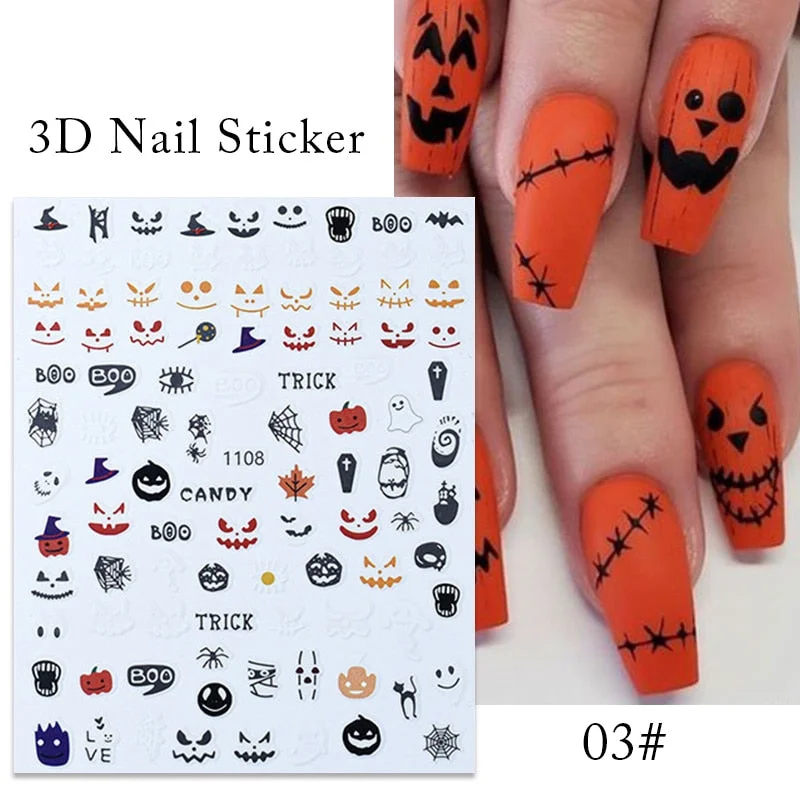 3D Christmas Nail Art Decoration Stickers Halloween Pumpkin Skull Geometry Snowflake Winter Design Slider Nail Foils Manicures-Nail Inspo