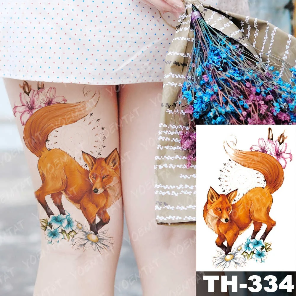 Sdrawing Geometric Rose Fox Wolf Waterproof Temporary Tattoo Sticker Swan Elk Animals Flash Tattoos Body Art Fake tatoo