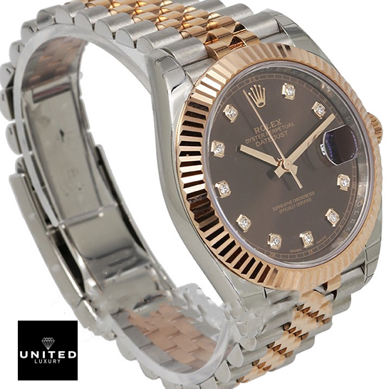 Rolex Datejust 126331 Rose Gold Replica side view and white backgorund