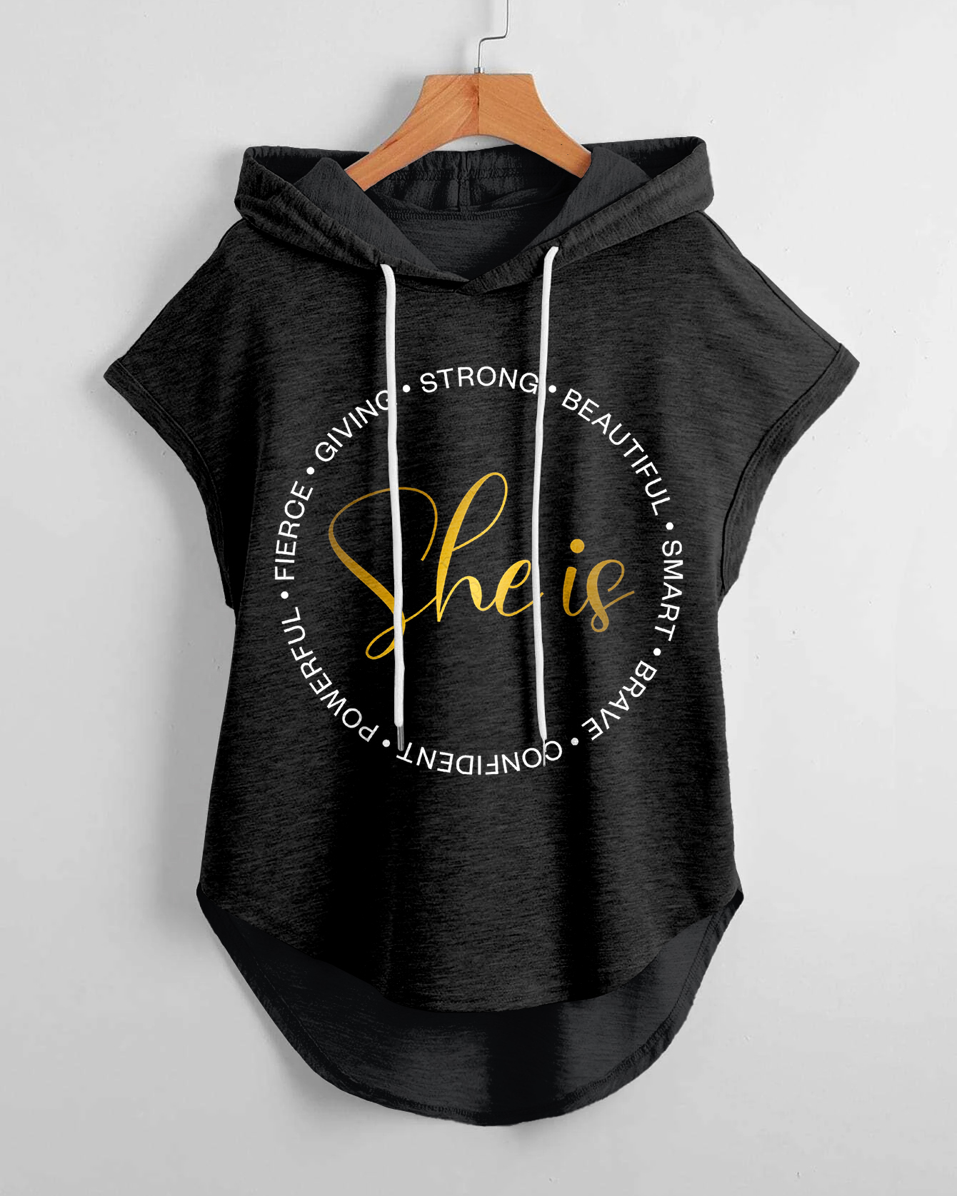 She Is Power Drawstring Hooded Tee