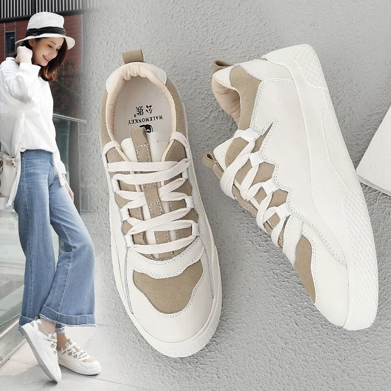 Casual Shoes Women White Flat Shoes 2021 Spring Autumn Fashion Outdoor Round Toe Lace up Breathable Comfortable Female Shoes