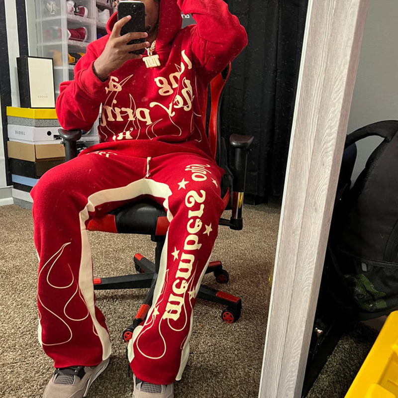 Casual Street Panel Sweatpants Hoodie & Flared Trousers Two Piece Set