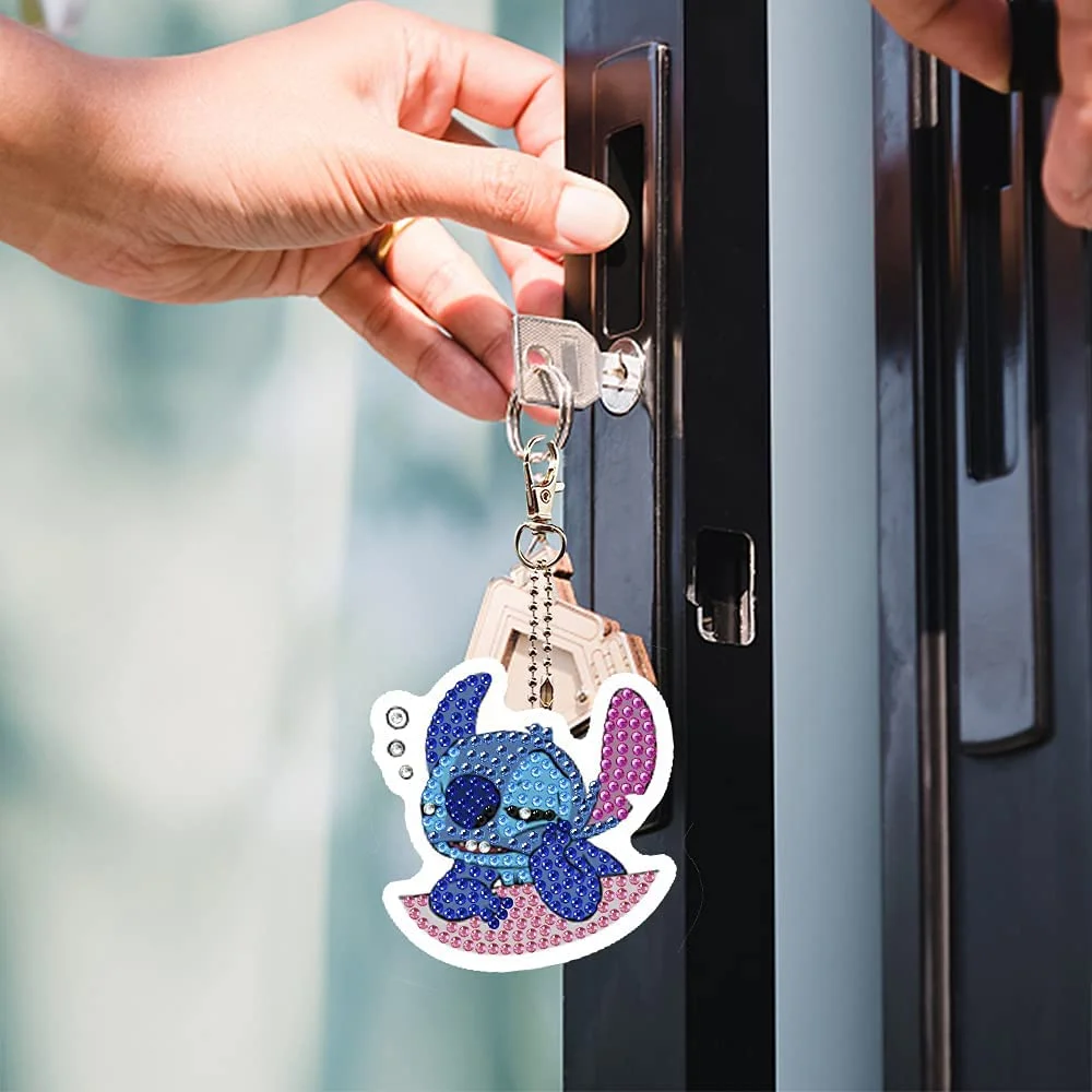 5Pcs Stitch Diamond Painting Keychain, Special Shaped Diamond Art Keychains, DIY Keychain Decoration Pendant Gift for Kids Adults(Double Sided)