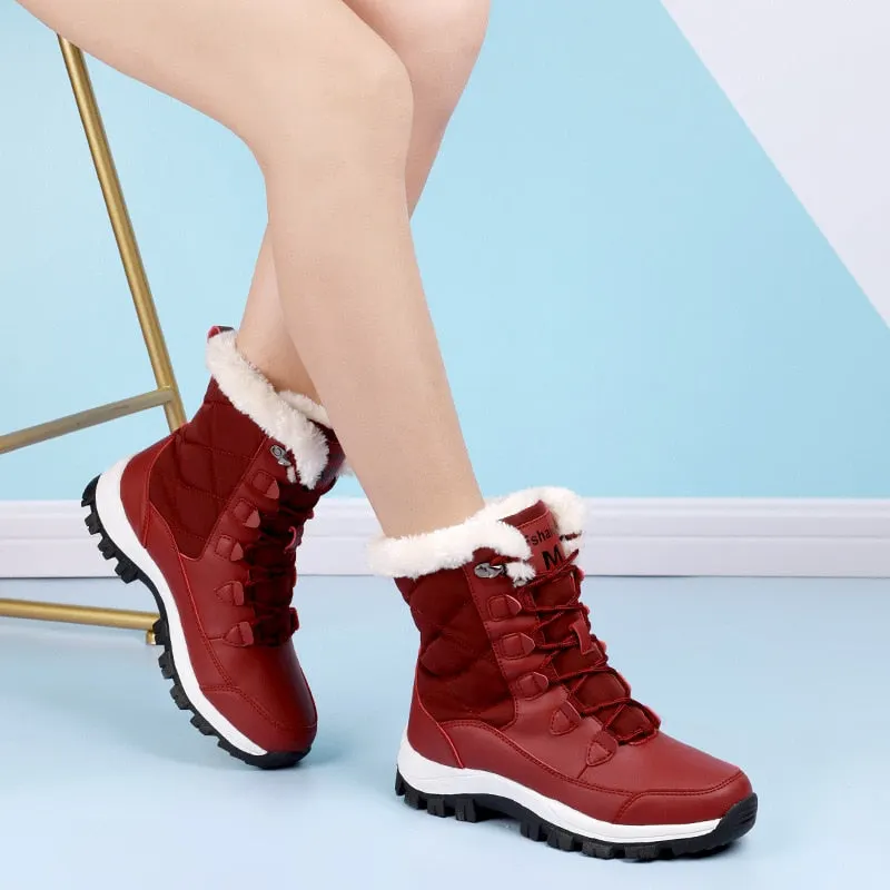 Women's Winter Snow Boots 2021 Lace Up Casual Booties Women Non Slip Black Boots Women Warm Plush Ankle Boots Coturno Feminino