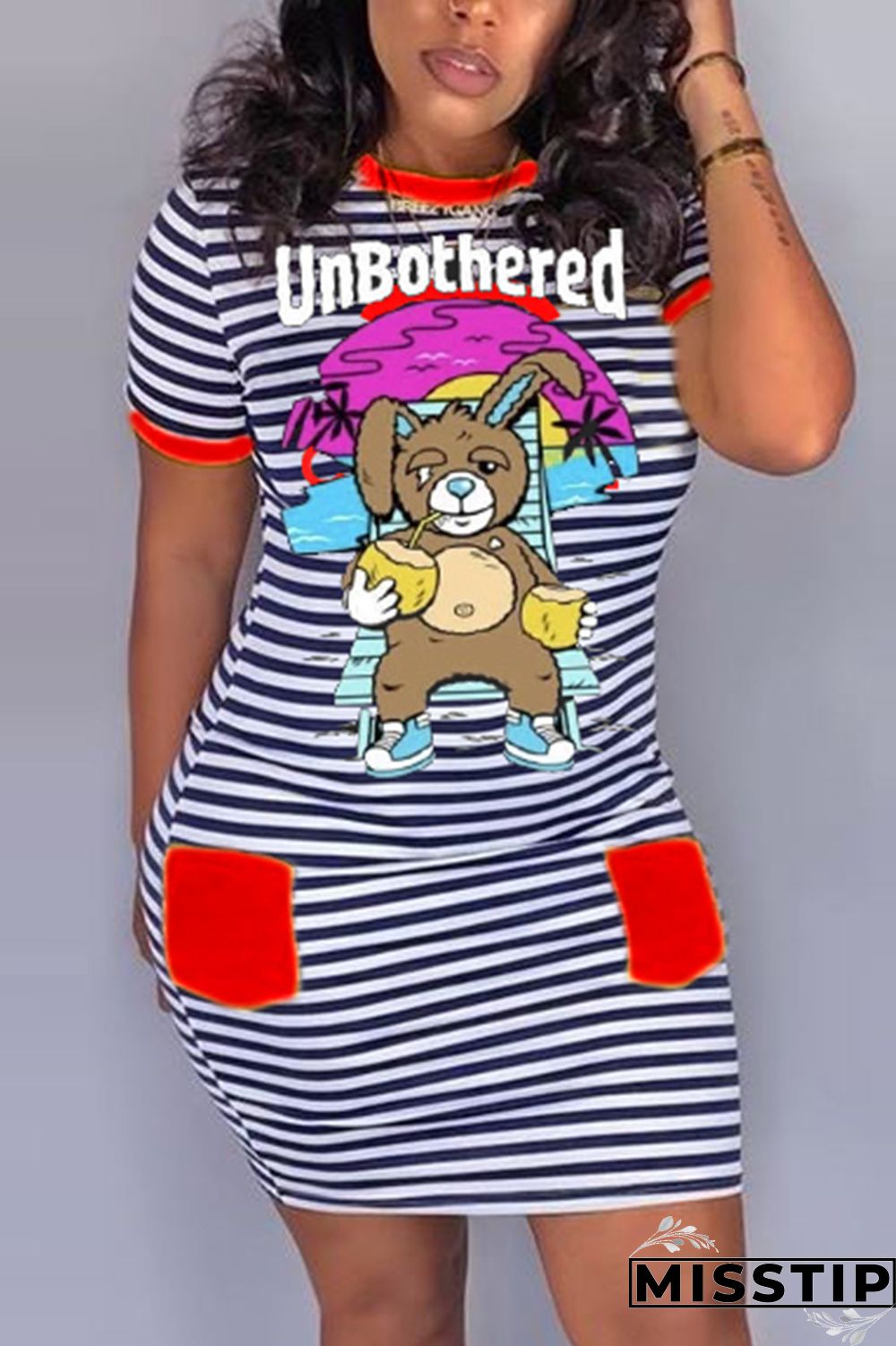 Fluorescent green Fashion Casual Printed Short Sleeve Dress