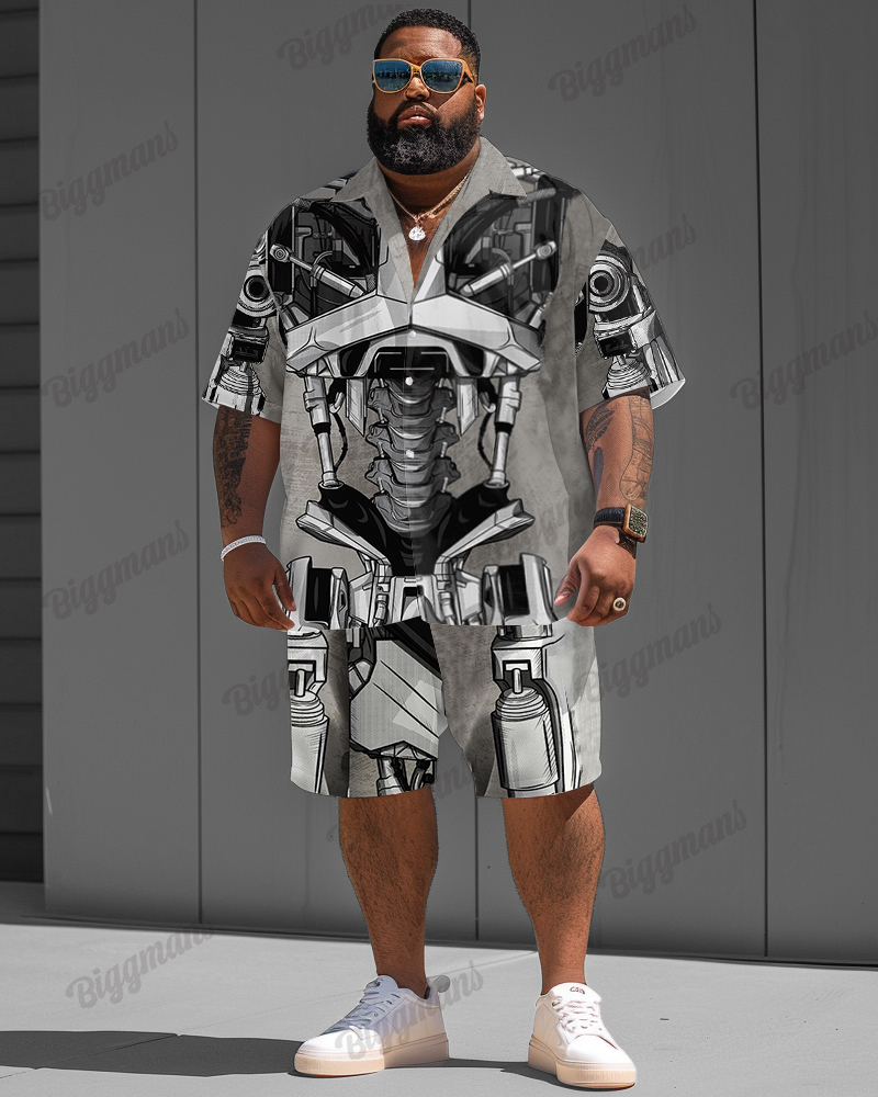 Men's Plus Size Terminator Funny Print Short Sleeve Shirt Shorts Suit