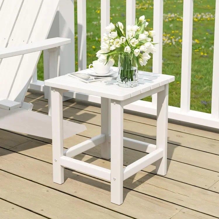 Small Side Table, 16x16x17.8 in, White, Adirondack Table, Indoor & Outdoor Use