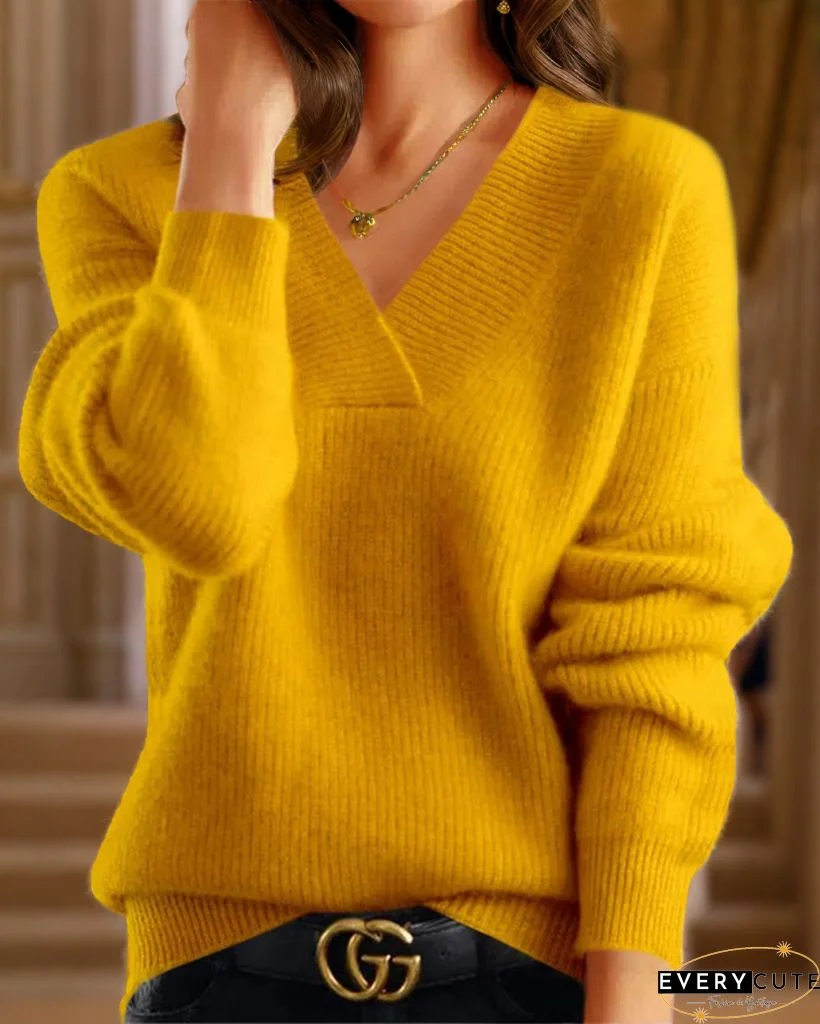 Solid Long Sleeve Loose Sweater P15189