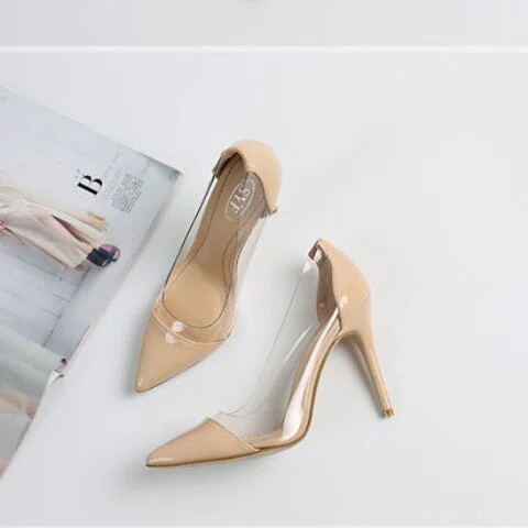 Spring pointed toe single shoes transparent nude color small fresh high-heeled shoes female stiletto summer