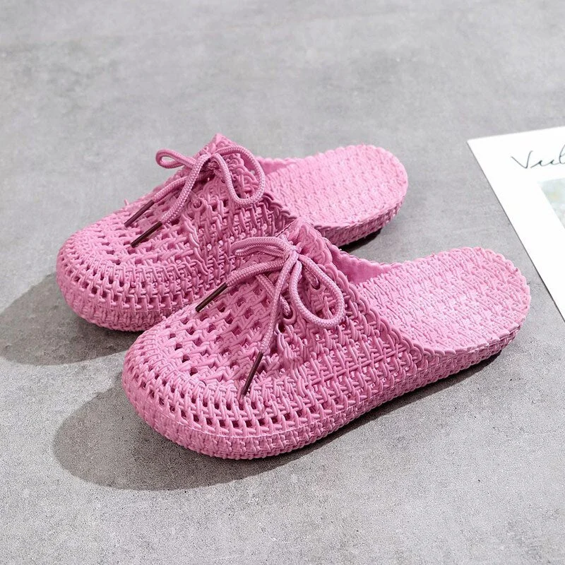 Summer Slippers for Women Fashion Hollow Out Garden Beach Slippers Women Bow Tie Weave Outdoor Casual Shoes Woman