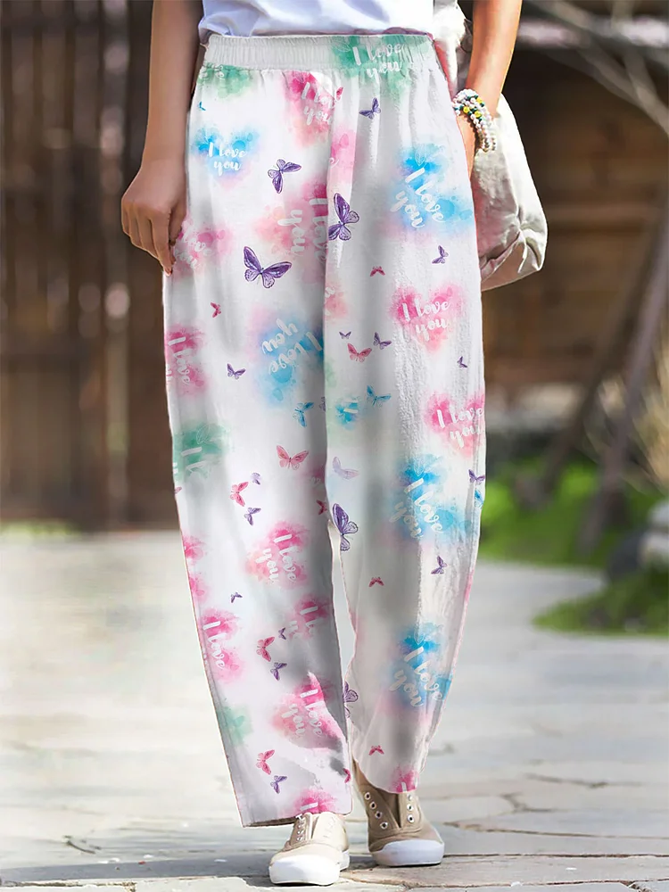 Women's Color Butterfly Patchwork Printed Casual Pants socialshop