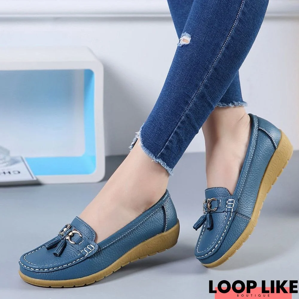 Women Flats Loafer Shoes Cut Out Leather Breathable Moccasins Shoes