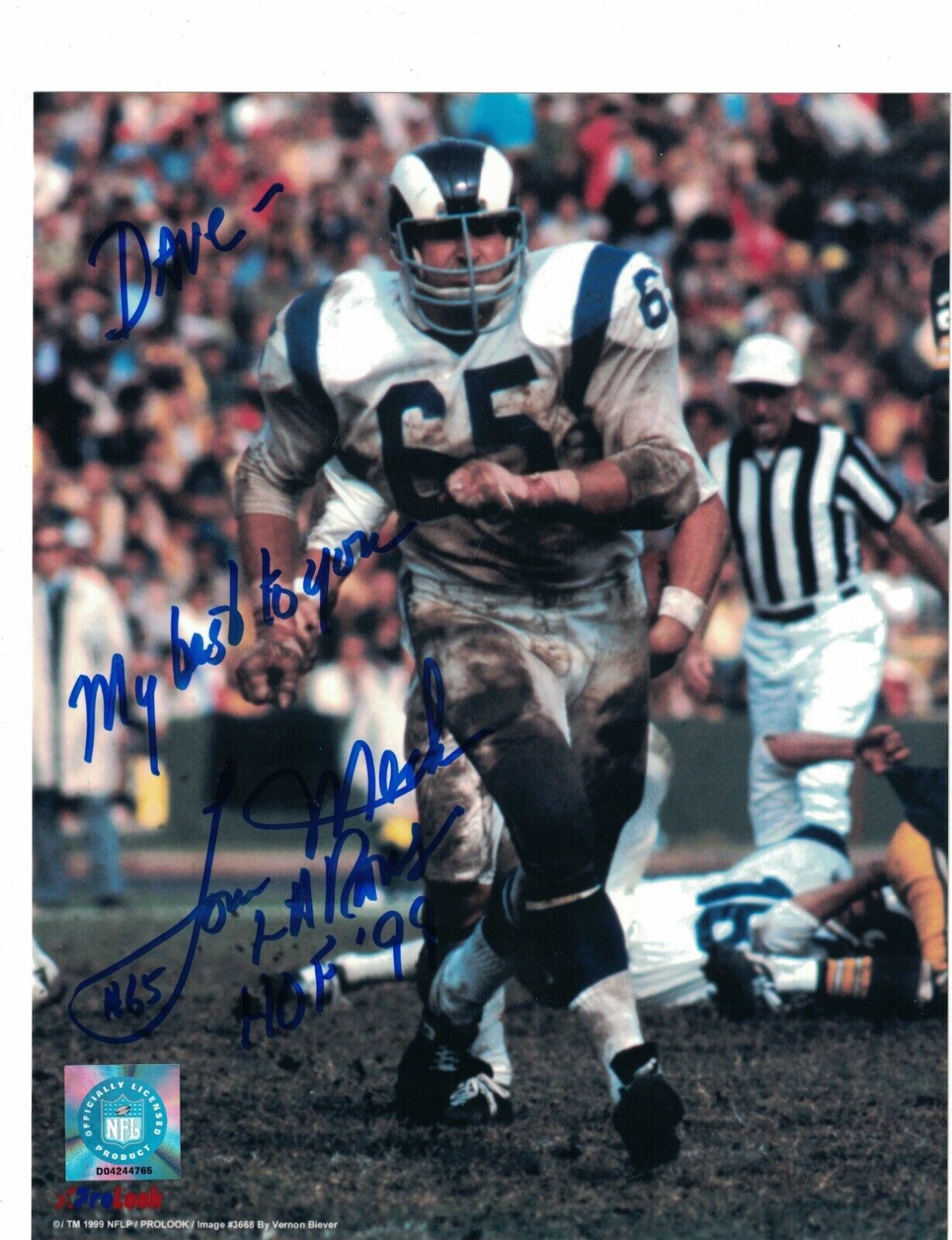 Tom Mack Los Angeles Rams HOF Signed 8 x 10