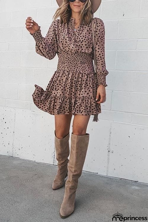 Dot Long Sleeve Mini Dress
