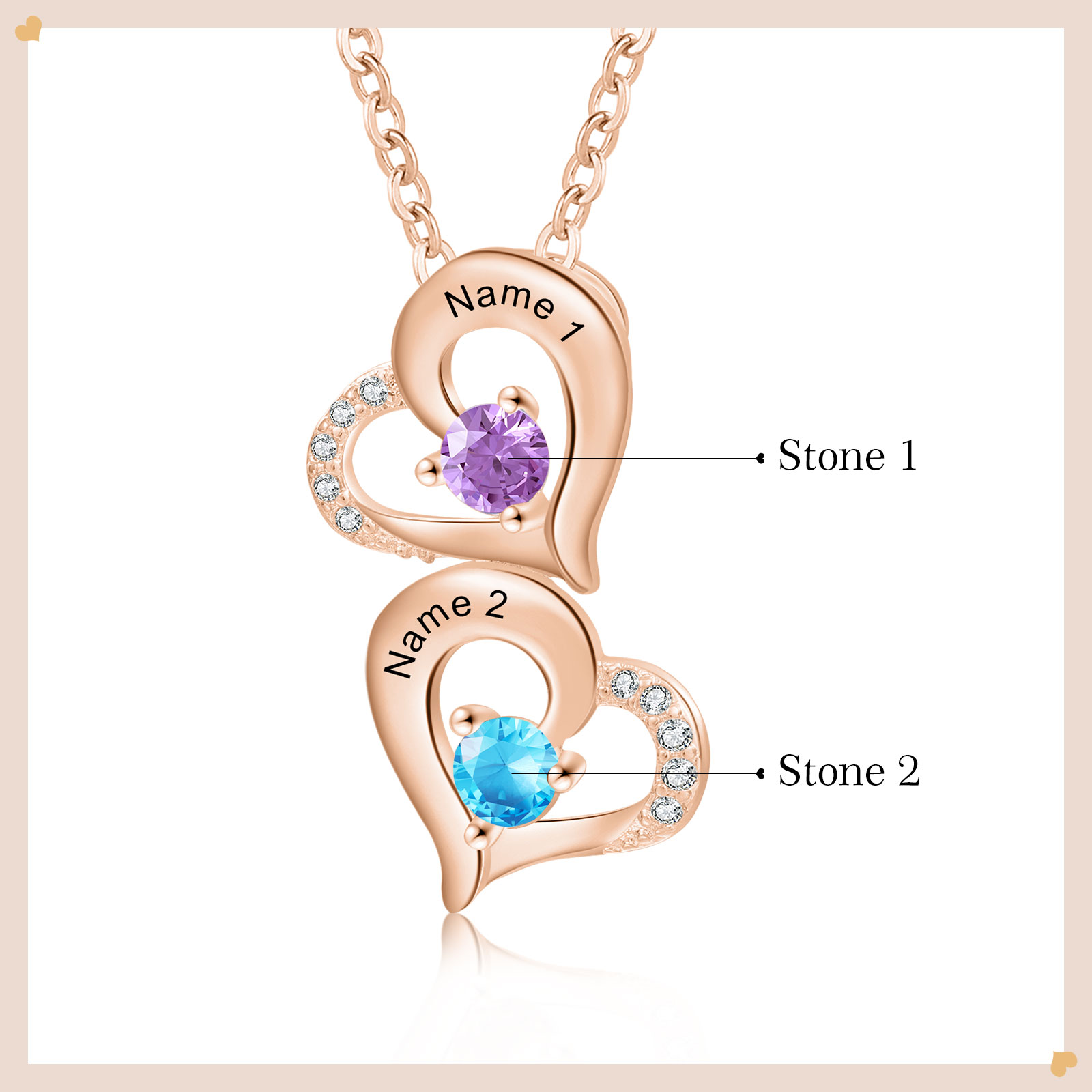2 Names - Personalised Heart Pendant Necklace Custom Birthstones & Names Necklace Birthday Gift for Her-Jessemade AU