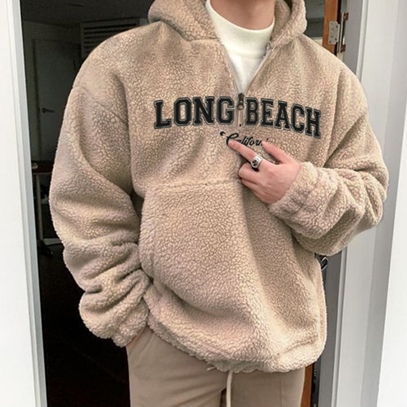 Lamb Fleece "LONG BEACH" Embroidered Men's Casual Sweatshirt / [blueesa] /