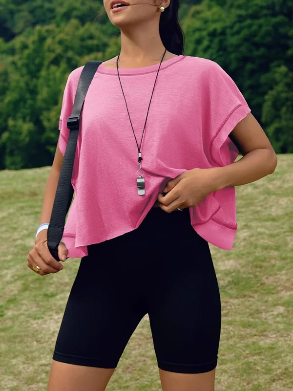 Split-Joint Hollow Raglan Sleeve Loose Round-neck T-shirts