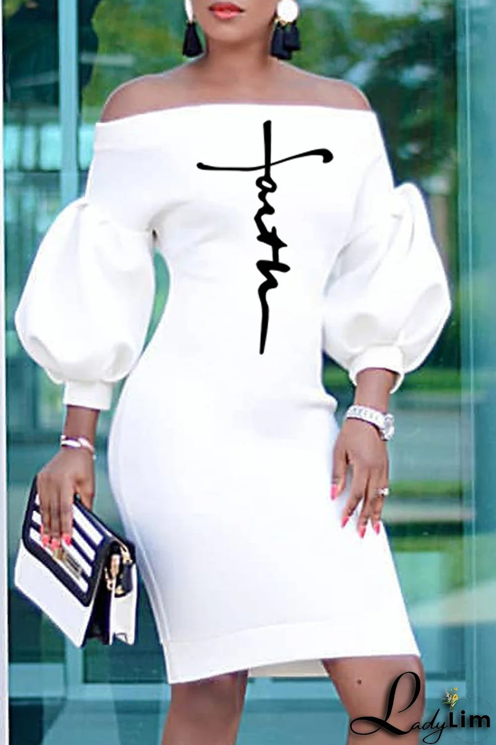 Red Fashion Casual Print Backless Off the Shoulder Dresses