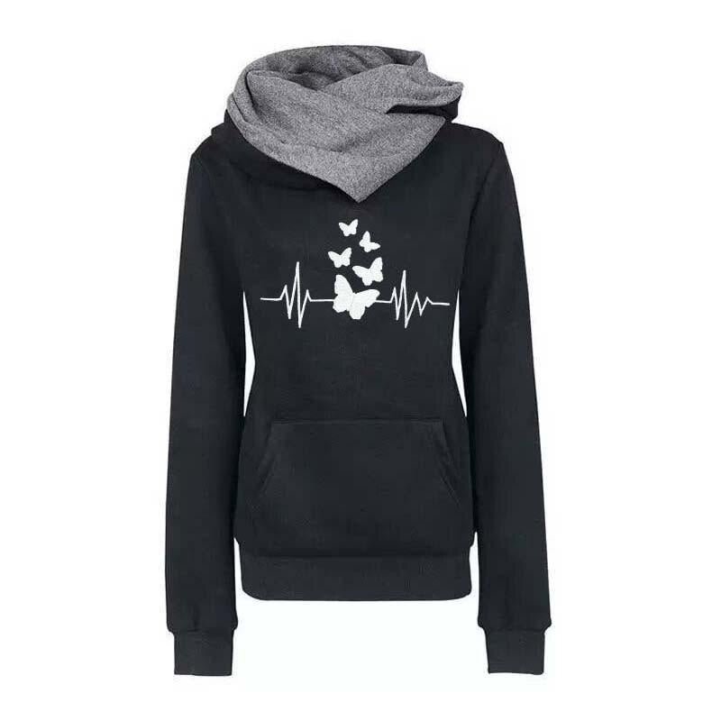 Women Hoodie Sweatshirts Winter Fashion Butterfly Embroidery Long Sleeve Plus Size Ladies Pullovers Warm Pocket Hooded Jacket