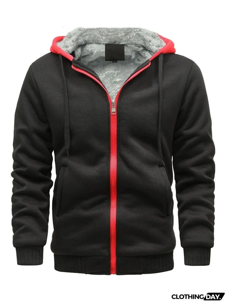 Men's Sporty Thick Padded Lined Fleece Hooded Coats