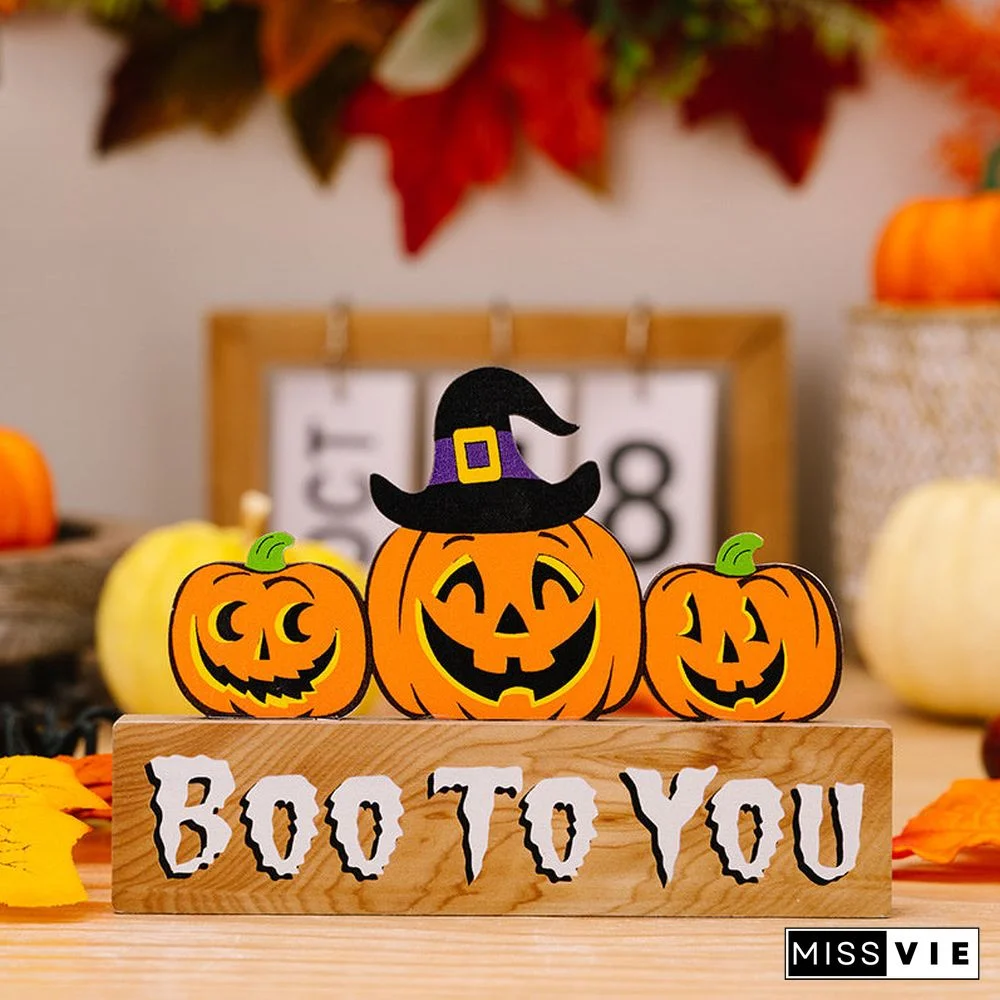 Halloween Decoration Gnome Pumpkin Wooden Ornament