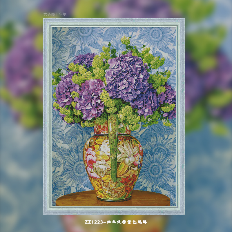 [ZZ1223-Oil Painting Elegant Purple Hydrangea]  Painting Fairy Cross Stitch