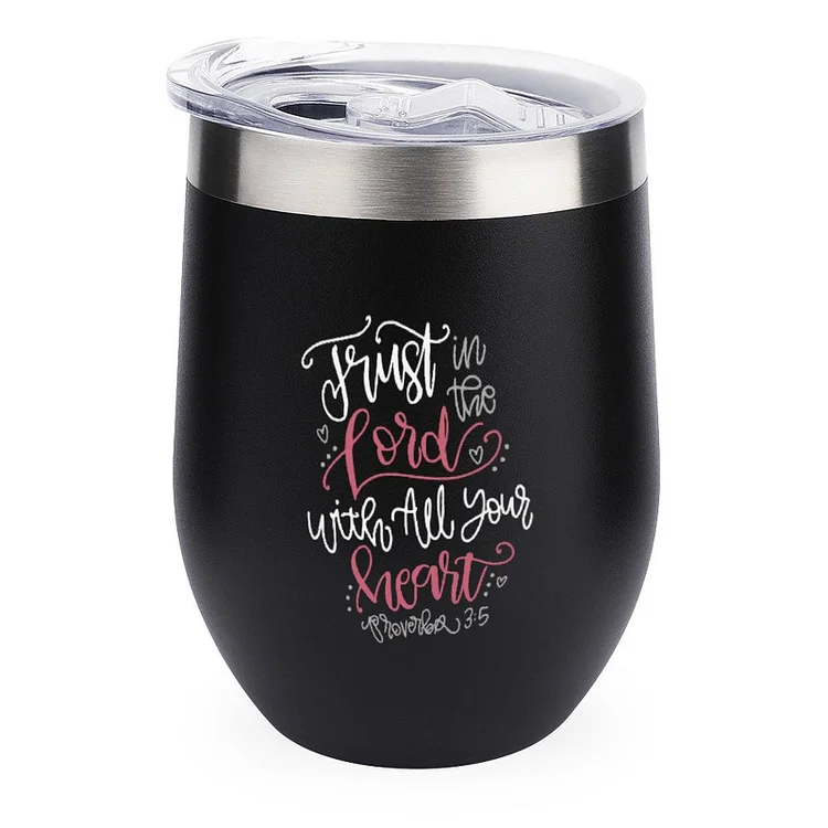 Trust In The Lord With All Your Heart Tee White Stainless Steel Insulated Cup - Heather Prints Shirts