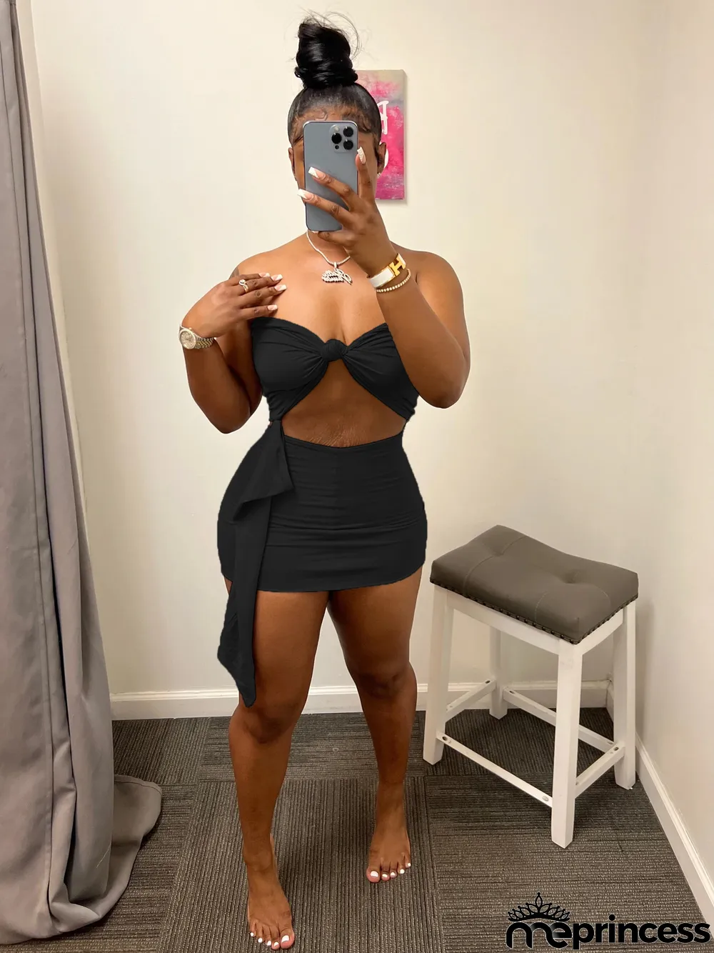 Women's Summer Casual Streamer Solid Strapless Two Piece