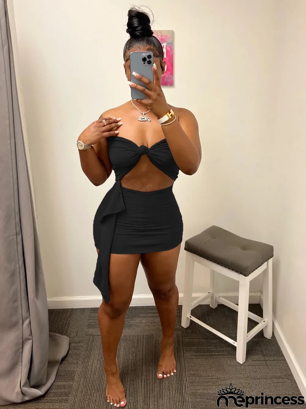 Women's Summer Casual Streamer Solid Strapless Two Piece