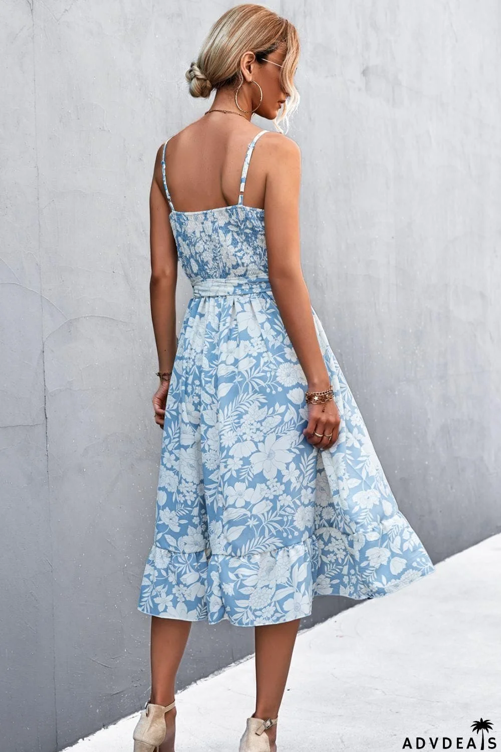 Floral Frill Trim Scoop Neck Spaghetti Strap Dress