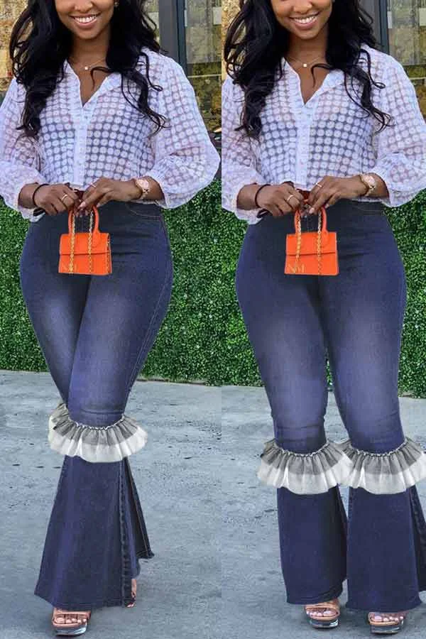 Fashion Solid Stitching Desgin Trousers