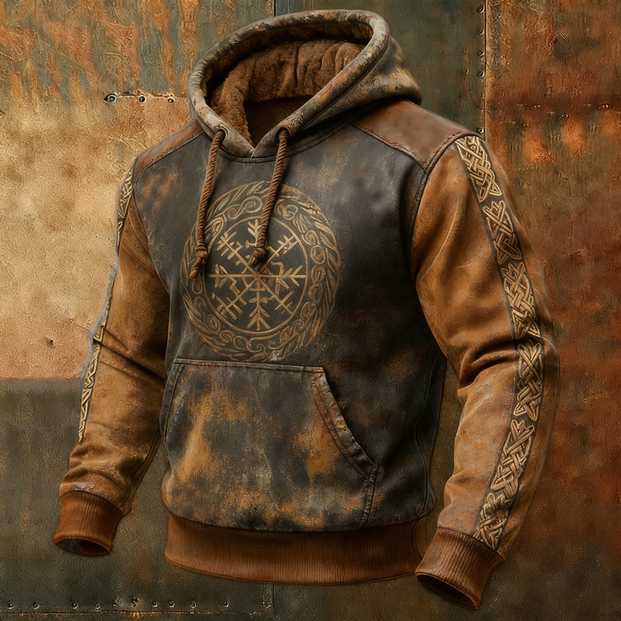 Men's Celtic Viking Vegvisir Inspired Art Warm Hoodie elevenforest