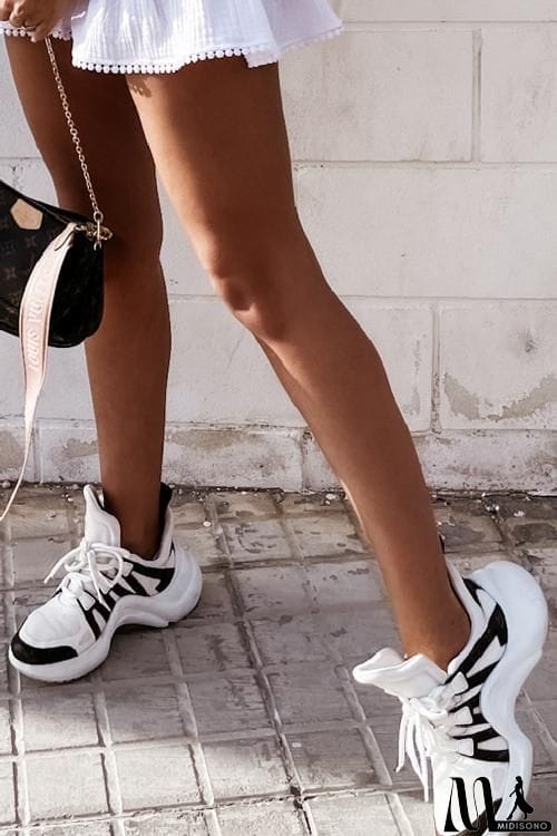 MidiSono - Chunky Mesh Two Tone Lace Up Sneakers