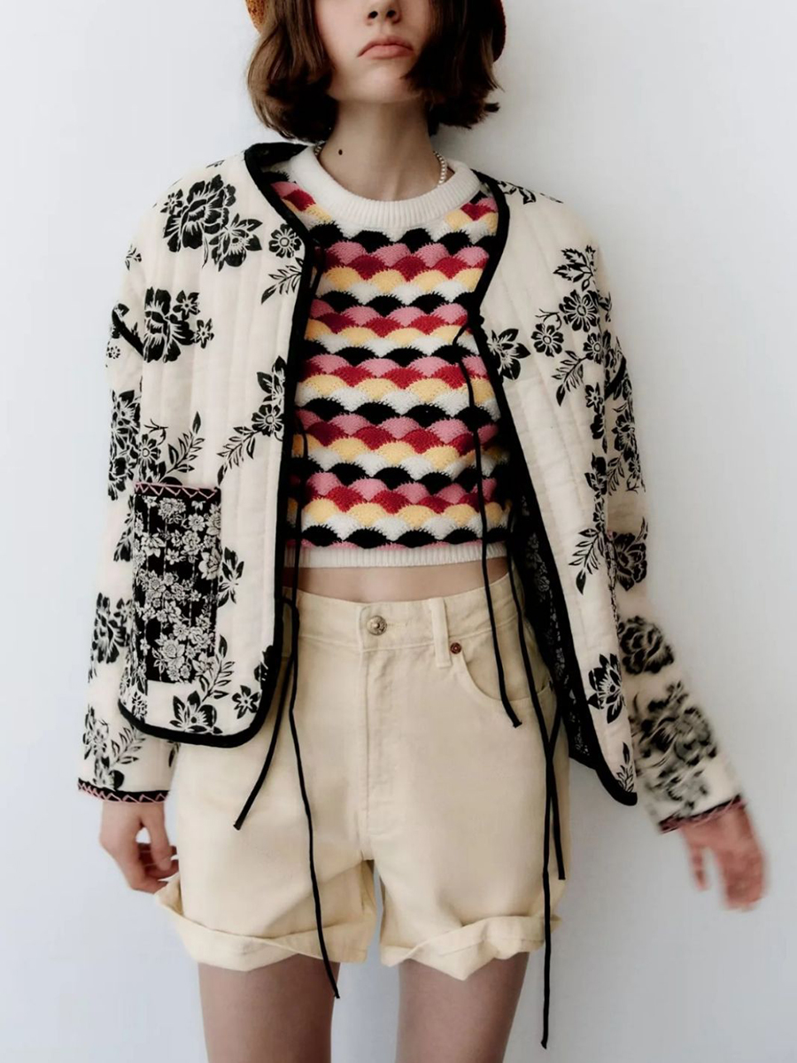 Reversible Printed Thin Loose Lace-up Cotton Jacket