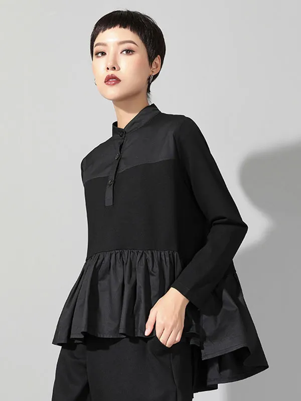 Falbala Printed Split-Joint Long Sleeves Loose Lapel Shirt Dress Mini Dresses