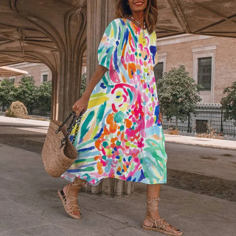 Watercolor Print Midi Dress