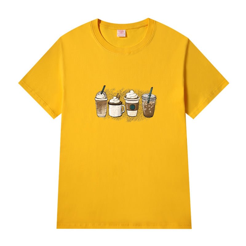 Short Sleeve Crew Neck Iced Latte Letter Printed T-shirt